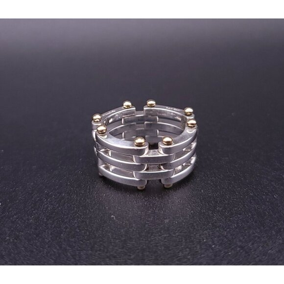 Tiffany & Co Vintage Sterling Silver 18kt Yellow Gold Gatelink Ring Size 6.75 - Picture 4 of 8